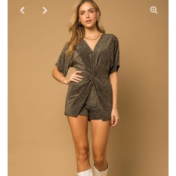 GWBG Pants - Gold Metallic Twist Front Romper